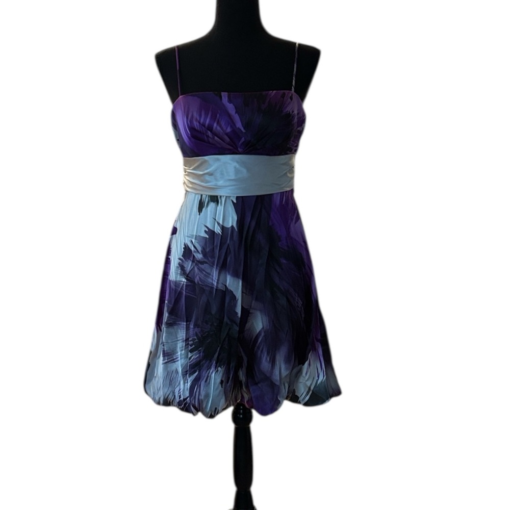 Dressbarn Collection Purple and Gray Spaghetti Strap Bubble Hem Dress